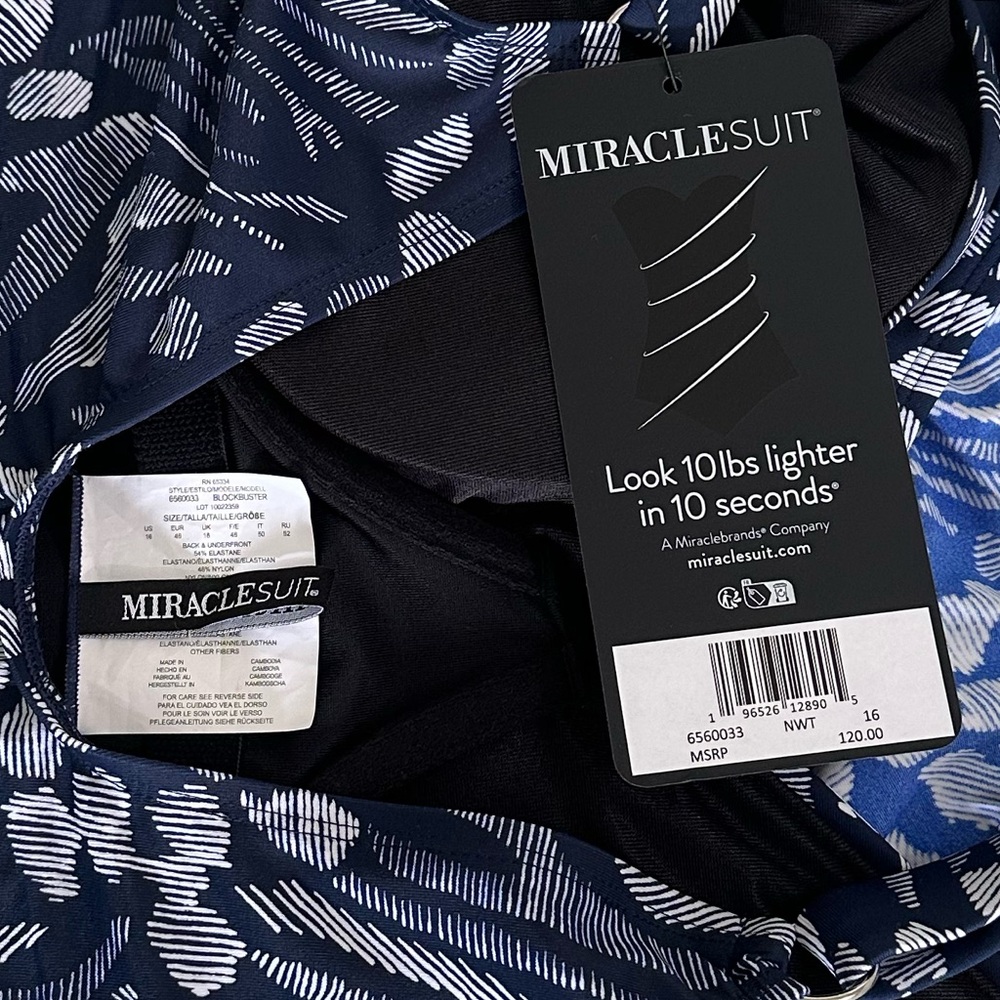 MIRACLESUIT NWT Navy Blue & White Blockbuster One Piece Underwire V-neck - Picture 9 of 16